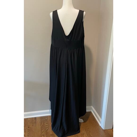 Ever Pretty Hi Low Dress NWT Deep V Neck Black Sleeveless Stretch Sz 18 Evening - Picture 4 of 10
